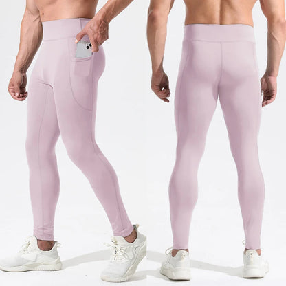 Men's Compression Leggings - High Waist Sports Tights with Pocket