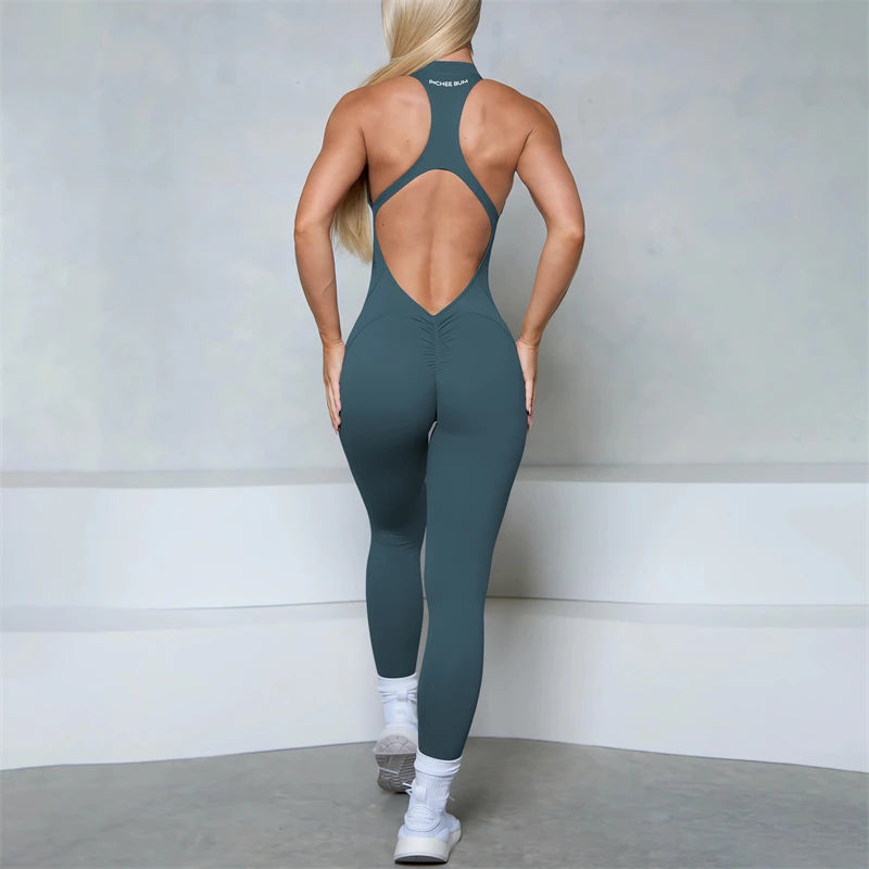 Women’s Sleeveless Zipper Scrunch Jumpsuit – Fitness, Yoga & Gym Wear
