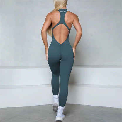 Women’s Sleeveless Zipper Scrunch Jumpsuit – Fitness, Yoga & Gym Wear