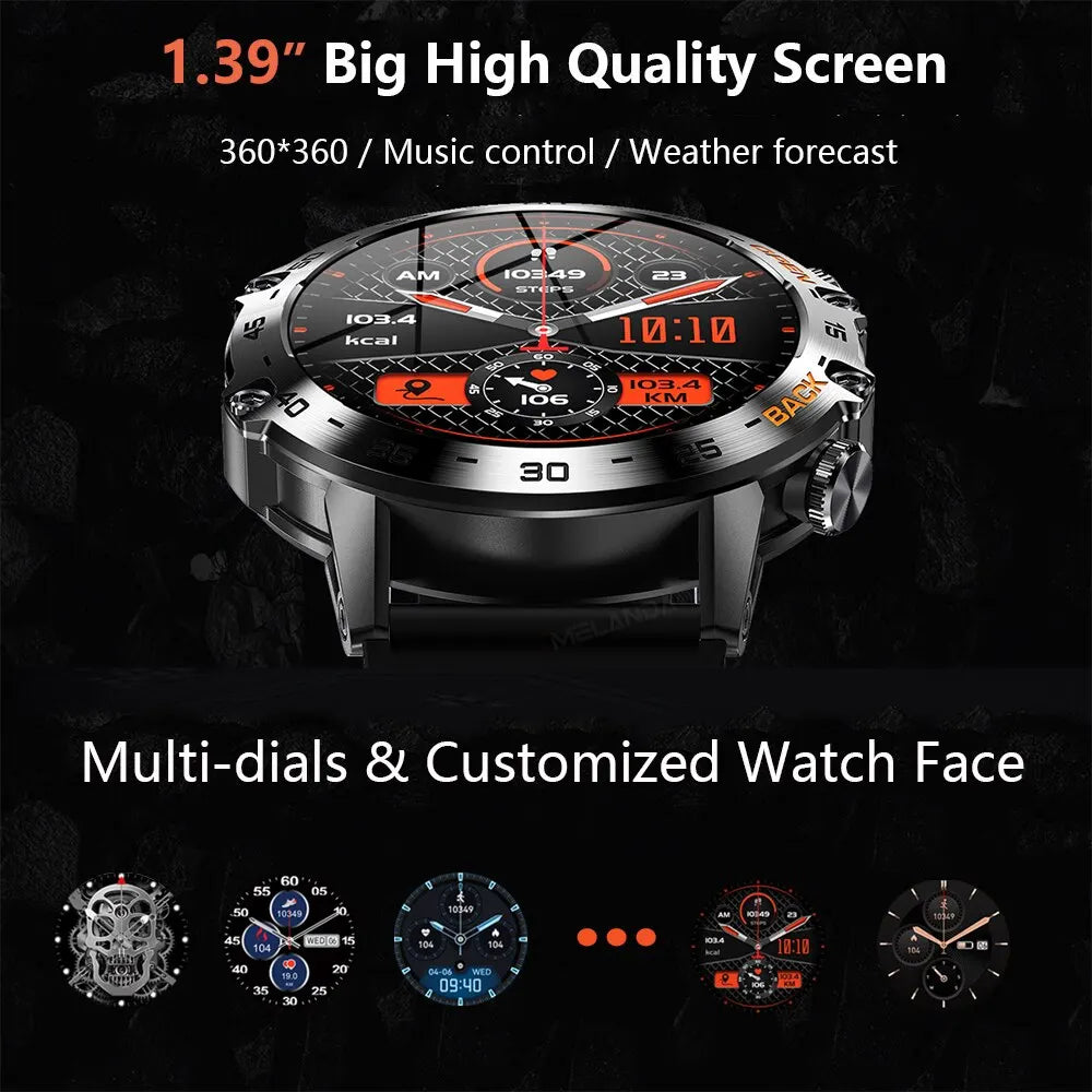 MEVADEN Steel 1.39 Bluetooth Call Smart Watch Men Sports Fitness Tracker Watches IP67 Waterproof Smartwatch for Android IOS K52