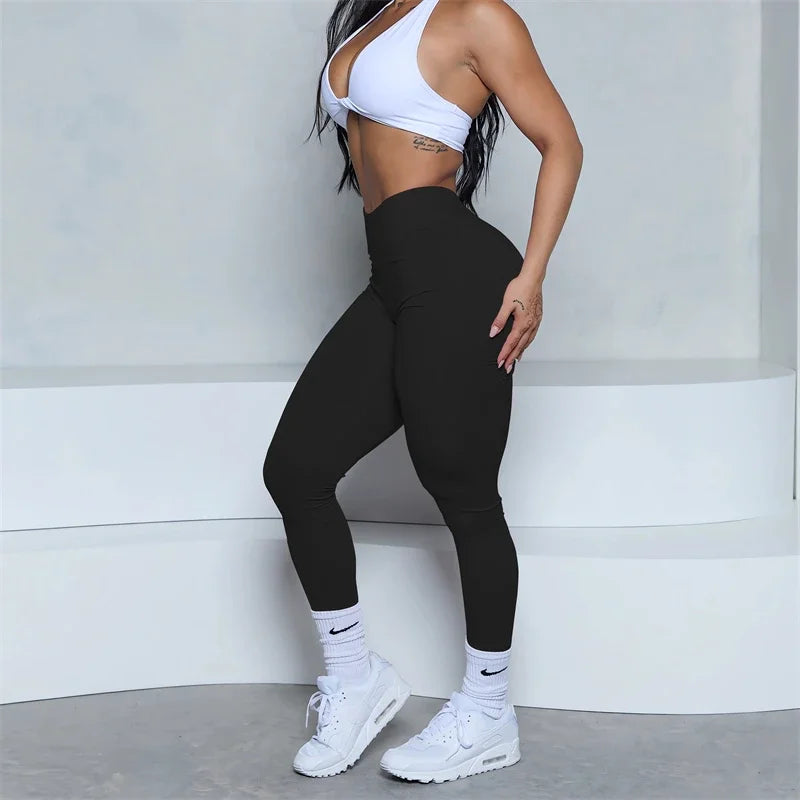 Women’s Low V-Back Scrunch Leggings – High Waist Seamless Yoga & Fitness Pants