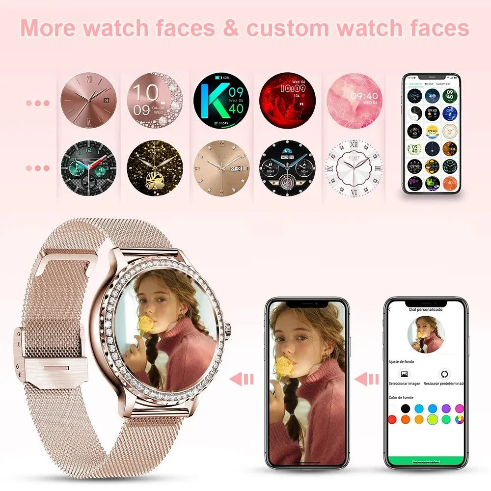 MEVADEN Rosegold Smart Watch For Lady Bluetooth Call 100+Sports Mode Fitness Women Smartwatch DIY Dials For IOS Android NX19