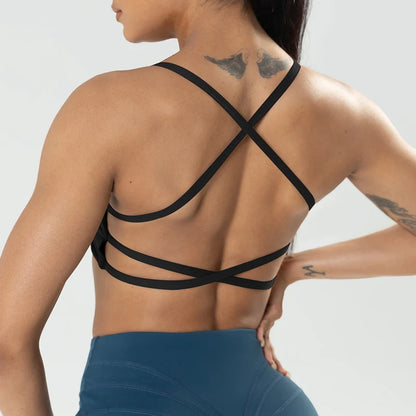 Women's Strappy Criss Cross Back Sports Bra - Low Impact, Removable Padded Yoga Cami Crop Top