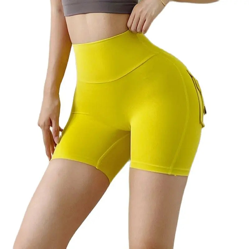 SOISOU Tight Women's Shorts Sexy Cycling Shorts Elastic High Waist Shorts Back Pockets Breathable Sport Shorts ropa de mujer