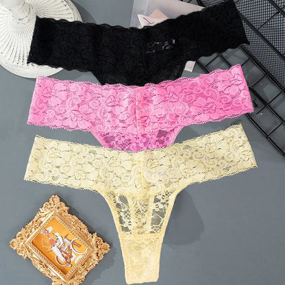Women's Floral Lace Low-Rise Thongs – 3-Pack