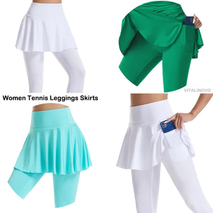 High-Waisted Tennis Skirted Leggings with Pocket - Women’s Active Skort