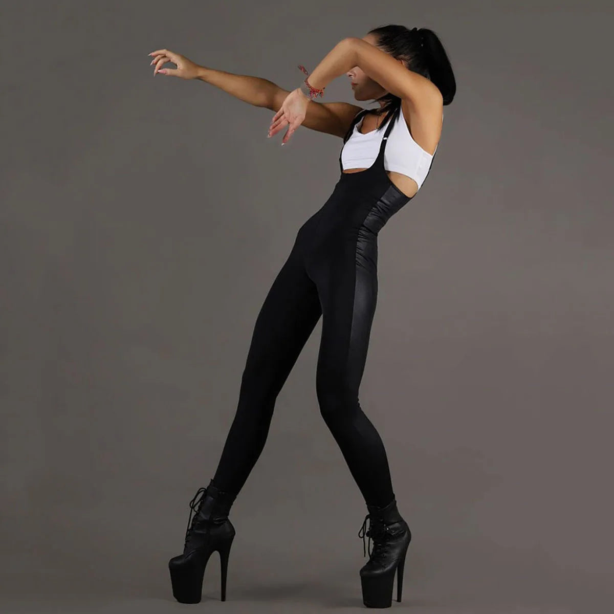 New Black Solid Color Sling Jumpsuit - Breathable Sports Bodysuit for Women