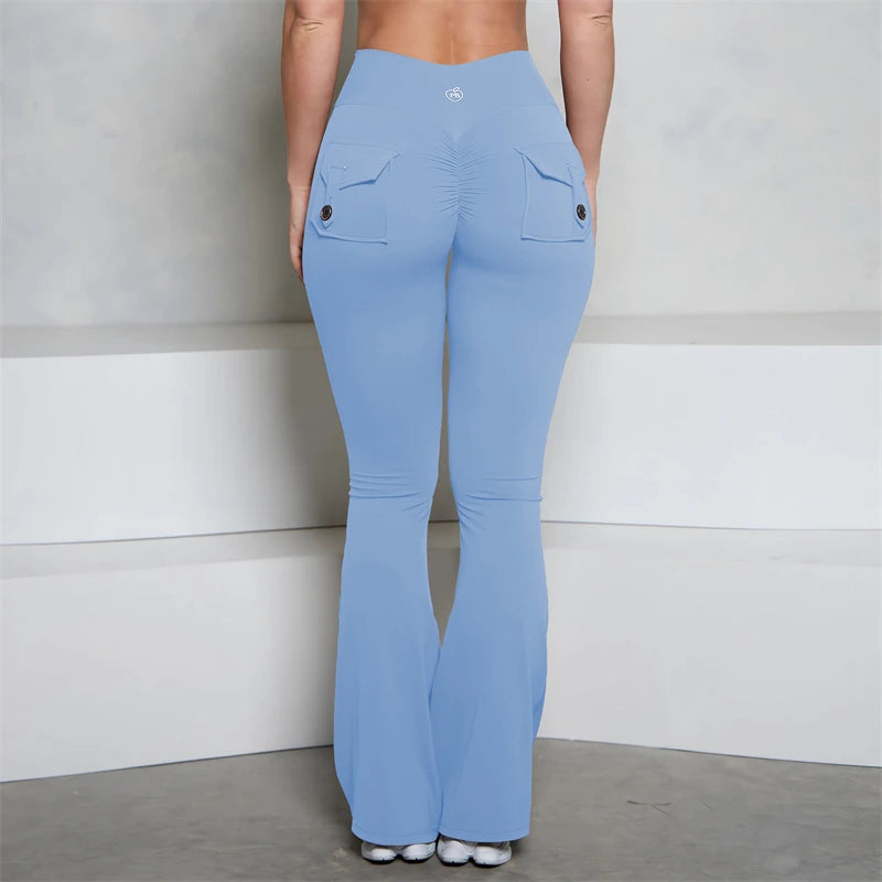 GymBum High Waist Flare Leggings with Scrunch & Pockets