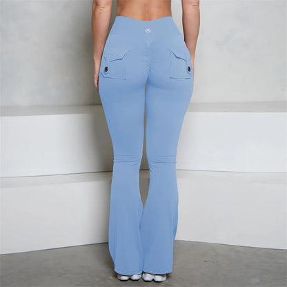 GymBum High Waist Flare Leggings with Scrunch & Pockets