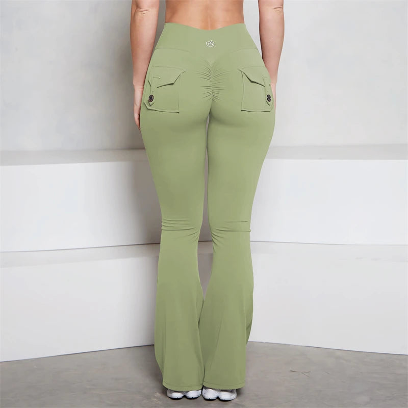 GymBum High Waist Flare Leggings with Scrunch & Pockets