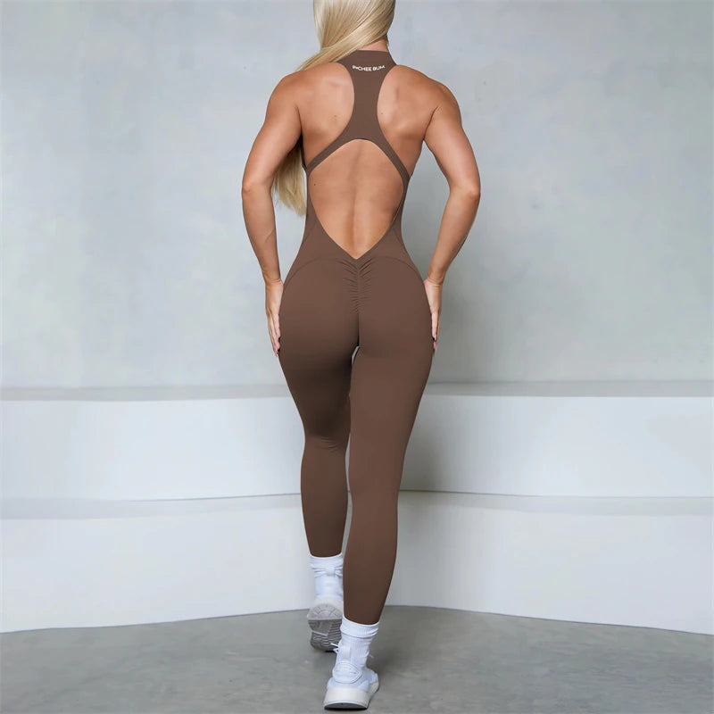 Women’s Sleeveless Zipper Scrunch Jumpsuit – Fitness, Yoga & Gym Wear