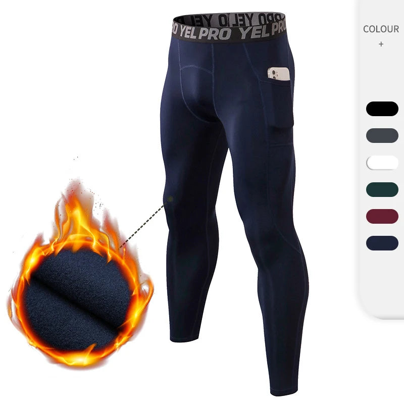 Winter Warm Fleece Lined Running & Skiing Tights for Men with Pockets