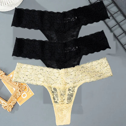 Women's Floral Lace Low-Rise Thongs – 3-Pack