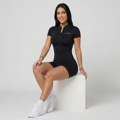Women's Zip-Front Short-Sleeve Workout Bodysuit