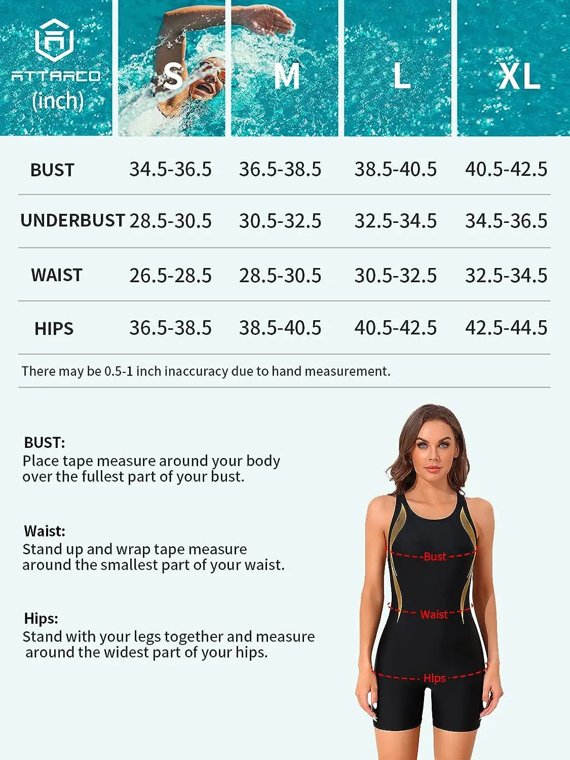 Attraco Women’s One-piece Sports Swimsuit - Wave Line Print Swimwear