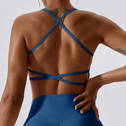 Backless Strappy Workout Sports Bra - Women’s Removable Padded Light Support Gym & Yoga Crop Bra