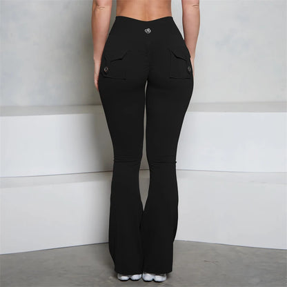 GymBum High Waist Flare Leggings with Scrunch & Pockets