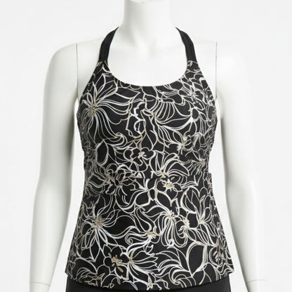 Ladies Swim Top Black Floral