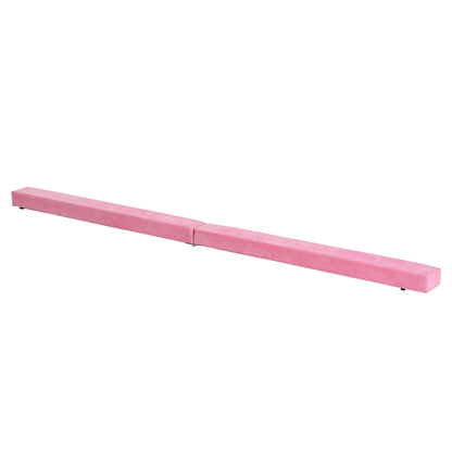 HOMCOM Balance Beam Trainer Fold Performance Gymnastics Suede Pink 2.1M Home