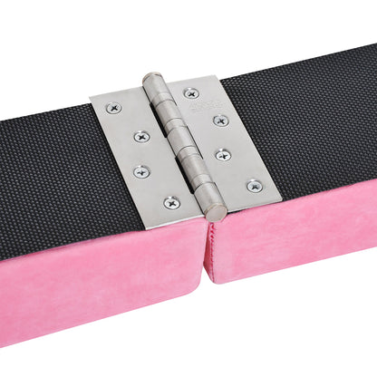 HOMCOM Balance Beam Trainer Fold Performance Gymnastics Suede Pink 2.1M Home