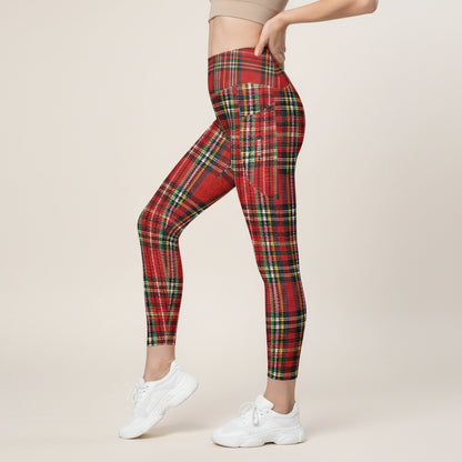 The GymBumUK QuickDry Red Tartan Leggings with pockets