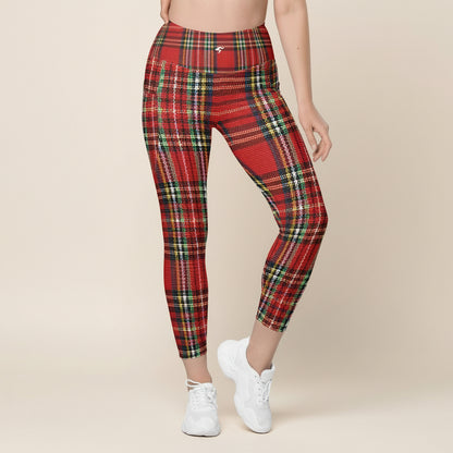 The GymBumUK QuickDry Red Tartan Leggings with pockets