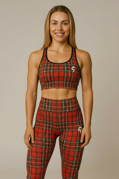 The GymBumUK QuickDry Red Tartan Padded Sports Bra