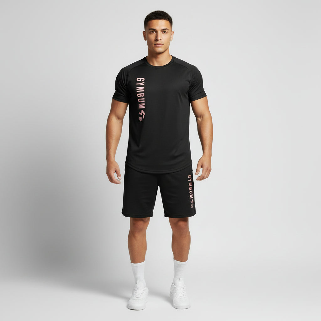 The GymbumUK Pink Long Logo Flex QuickDry Performance T-Shirt