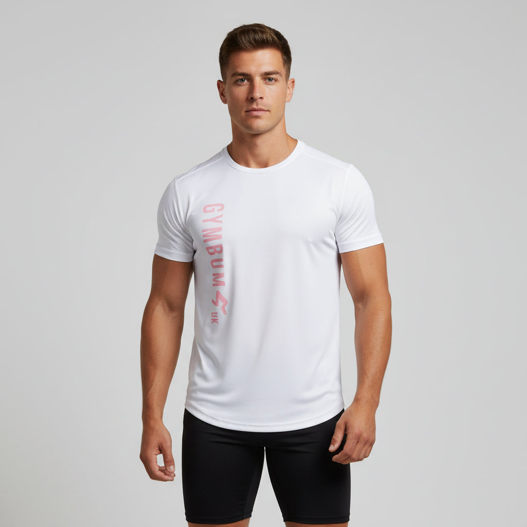 The GymbumUK Pink Long Logo Flex QuickDry Performance T-Shirt