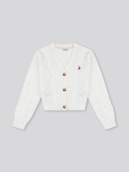 Girls Cable Knit Cardigan Marshmallow