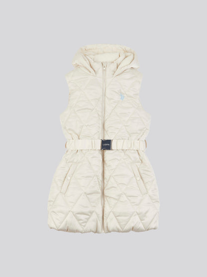Girls Longline Puffer Gilet in Turtle Dove