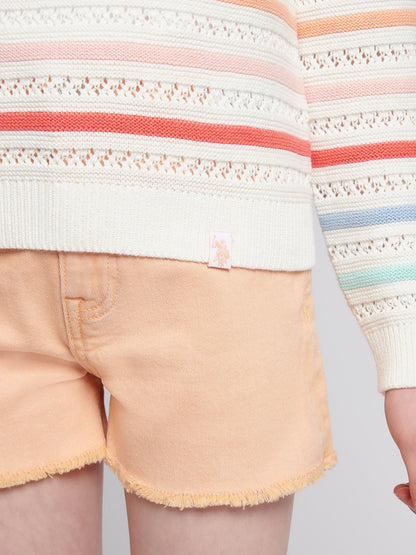 Girls Pointelle Stripe Knit Jumper in Bright White