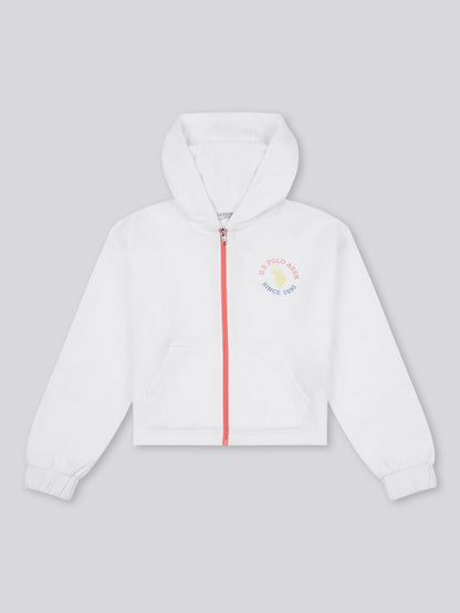 Girls Graphic Zip Through Sweat in Bright White