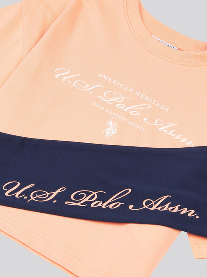 Girls Script Boxy Fit T-Shirt & Legging Set in Peach Nectar