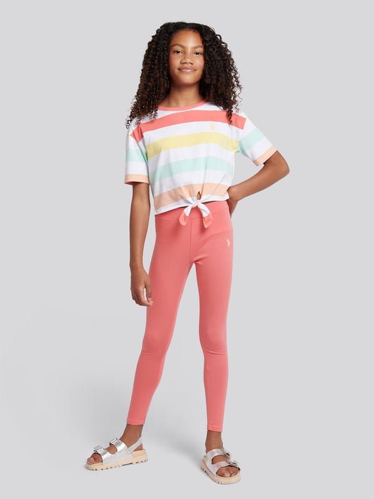 Girls Stripe T-Shirt & Legging Set in Sugar Coral