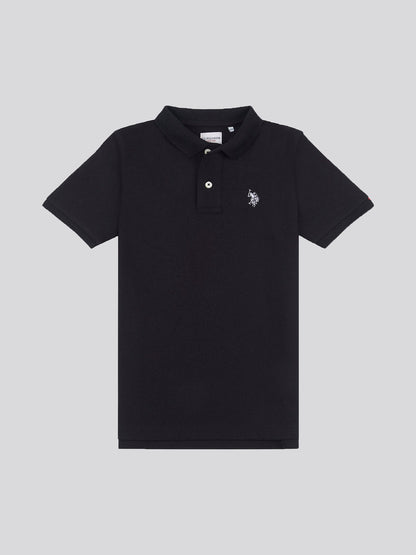 Boys Double Horsemen Polo Shirt in Black Bright White DHM