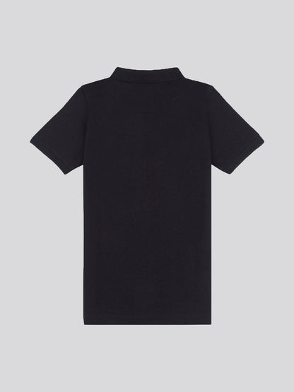 Boys Double Horsemen Polo Shirt in Black Bright White DHM