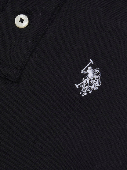 Boys Double Horsemen Polo Shirt in Black Bright White DHM