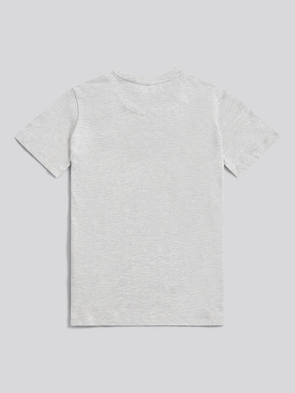 Boys Double Horsemen Graphic T-Shirt in Mid Grey Marl