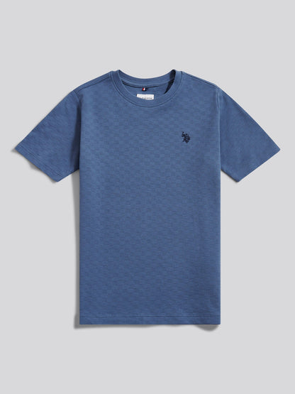 Boys Check Texture T-Shirt, in Vintage Indigo