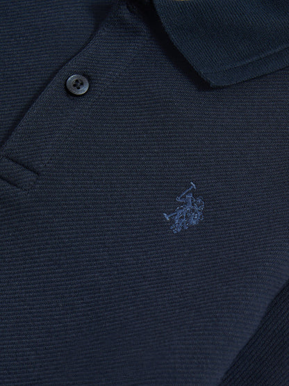 Boys Twill Texture Polo Shirt in Dark Sapphire Navy / Moonlight Blue DHM