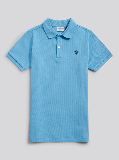 Boys Heritage Textured Polo Shirt in Heritage Blue