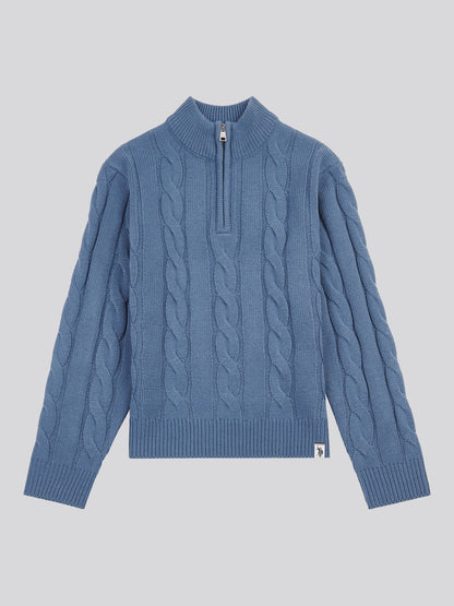 Boys Cable Knit Funnel in Vintage Indigo
