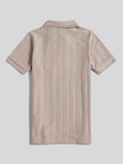 Boys Vertical Stripe Texture Zip Polo Shirt in Atmosphere
