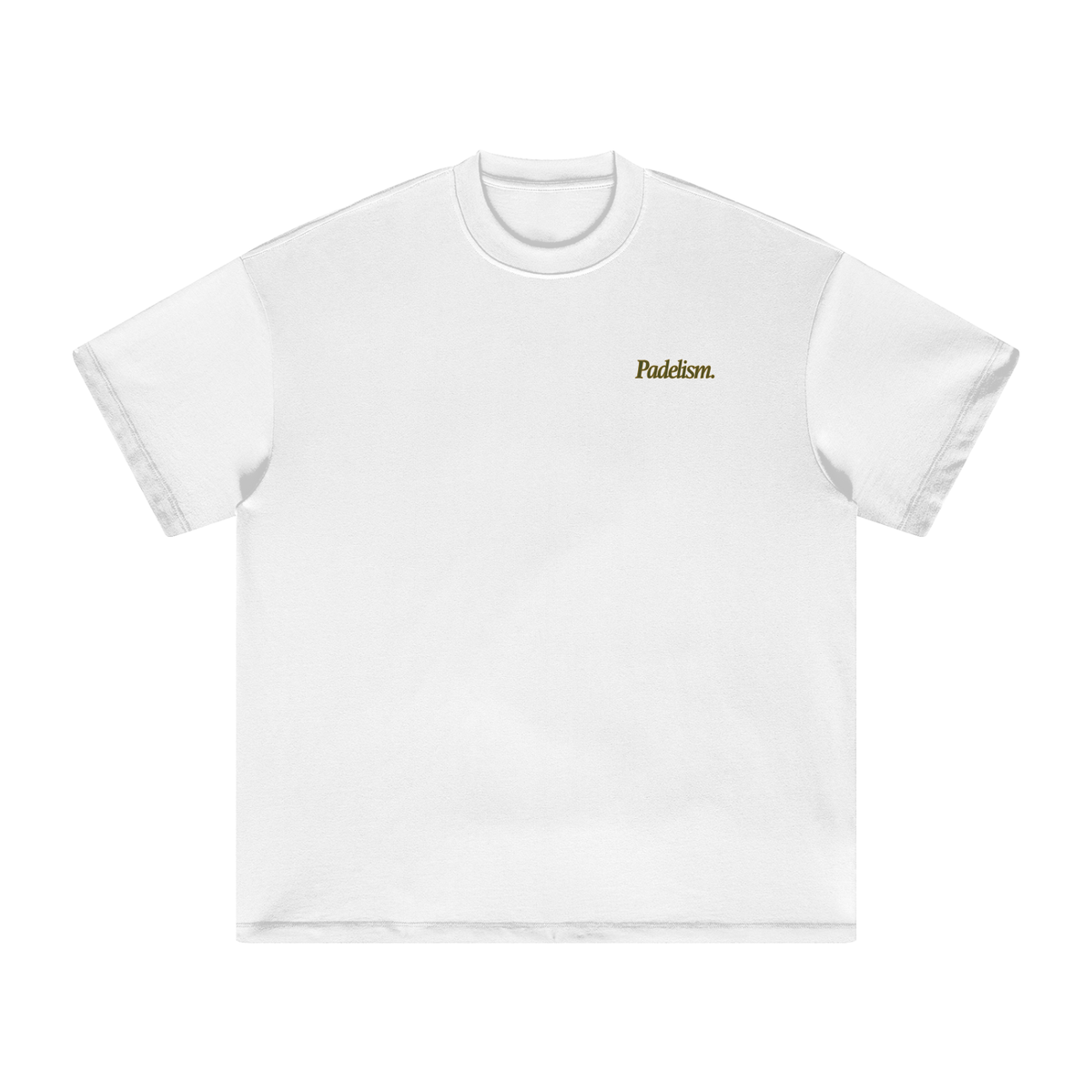 Heavyweight T-shirt in white, front with small "Padelism." chest logo