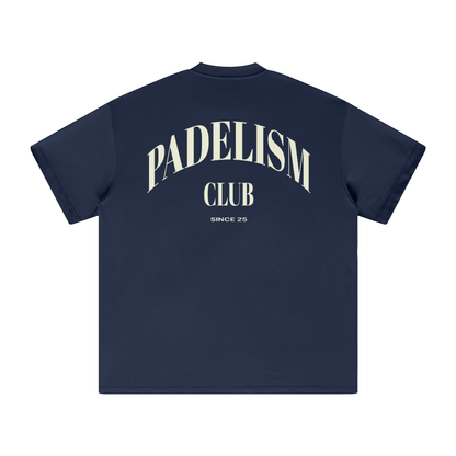 Navy heavyweight T-shirt with large back Padelism Club graphic, crew neck