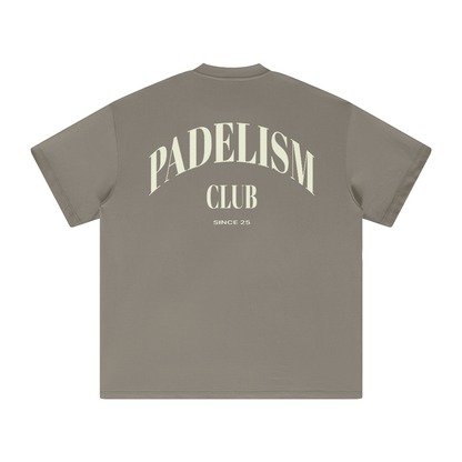 Gray camel heavyweight T-shirt with large back Padelism Club graphic, crew neck