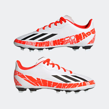Kids' white football boots with red/black graphics and FG molded studs