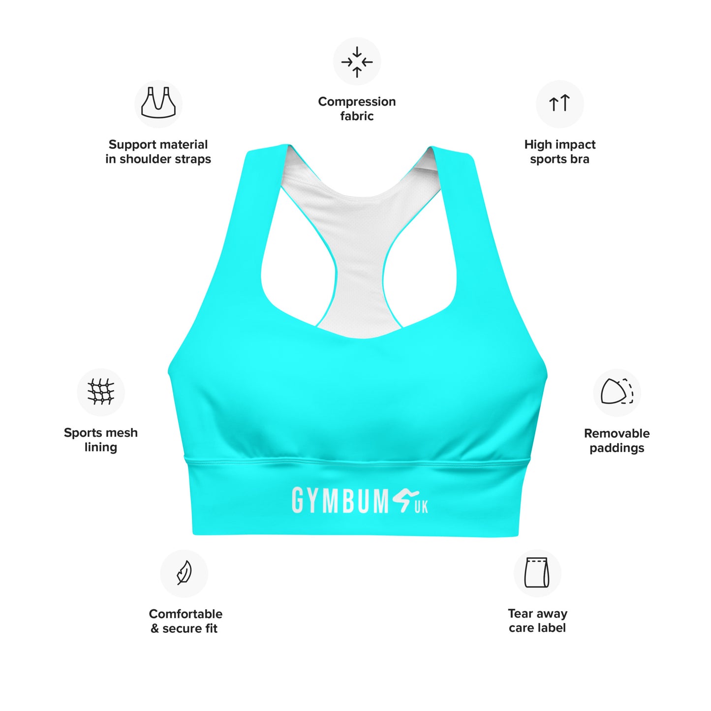 The Gymbumuk UK Sky QuickDry SupportPro Compression Sports Bra