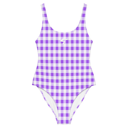 The Gymbum UK QuickDry Purple Plaid Pattern One-Piece Swimsuit